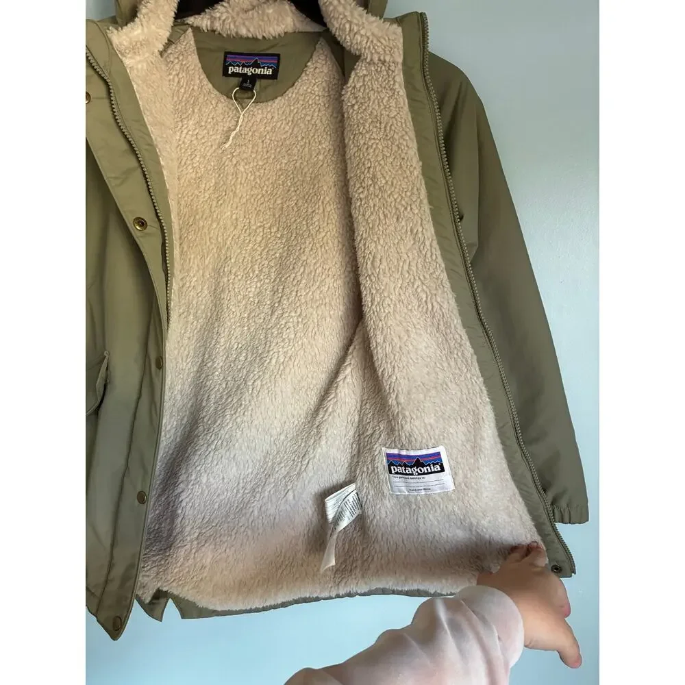 Patagonia Kids L (12) Insulated Parka Jacket-Sherpa Lined- Olive Green